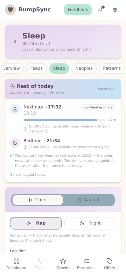 Sleep tracking with predicted next nap